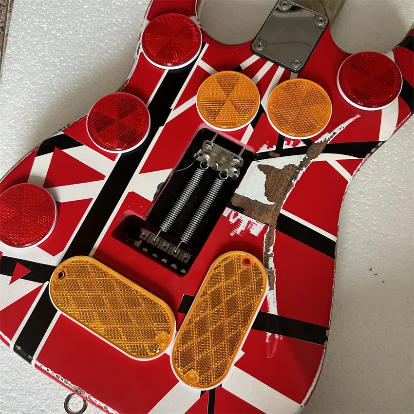Stock Heavy Relic Red Fran-k Electric Guitar Black White Stripes Floyd Rose Tremolo Bridge Slanted