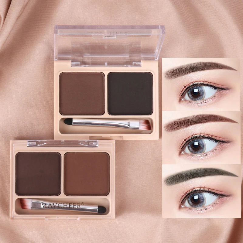 2Color Eyeshadow Powder Makeup Black Brown Coffee Waterproof Eyebrow Powder Eye Shadow Eye Brow Palette with Brush Eyebrow Cream