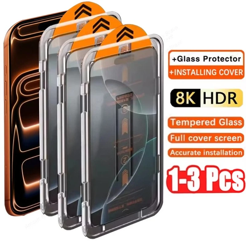 Dust Free 9D HD Screen Protector For iPhone 17 16 15 13 12 11 14 18 Pro Max Plus 13 Mini Air XR XS SE Full Cover Tempered Glass