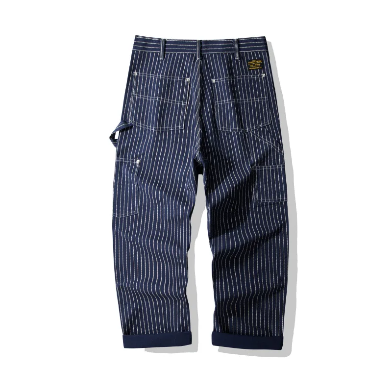 OKONKWO B01 lumberjack pants Ami Khaki WABASH striped denim overalls canvas trousers