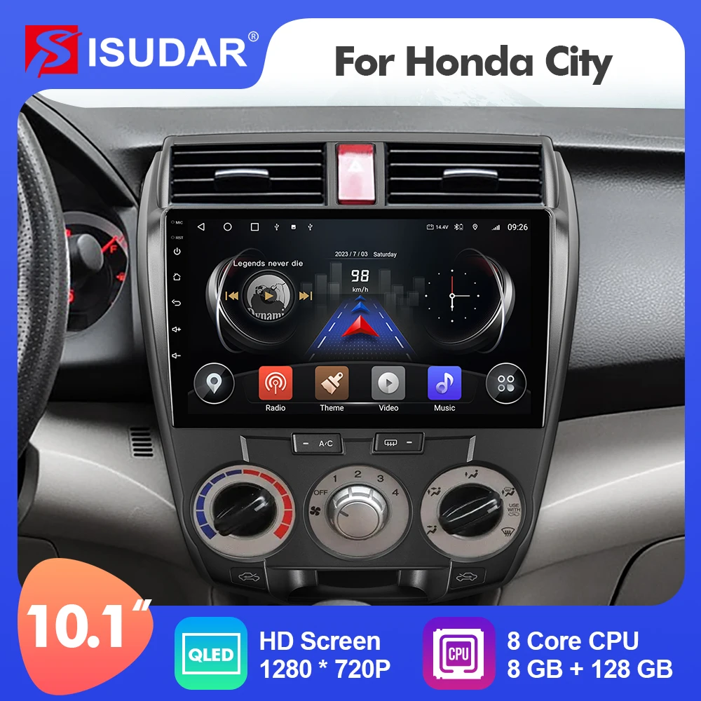 10.1 Inch Isudar Android 12  Car Radio For Honda city 2008-2013  Carplay Auto Stereo GPS No 2din