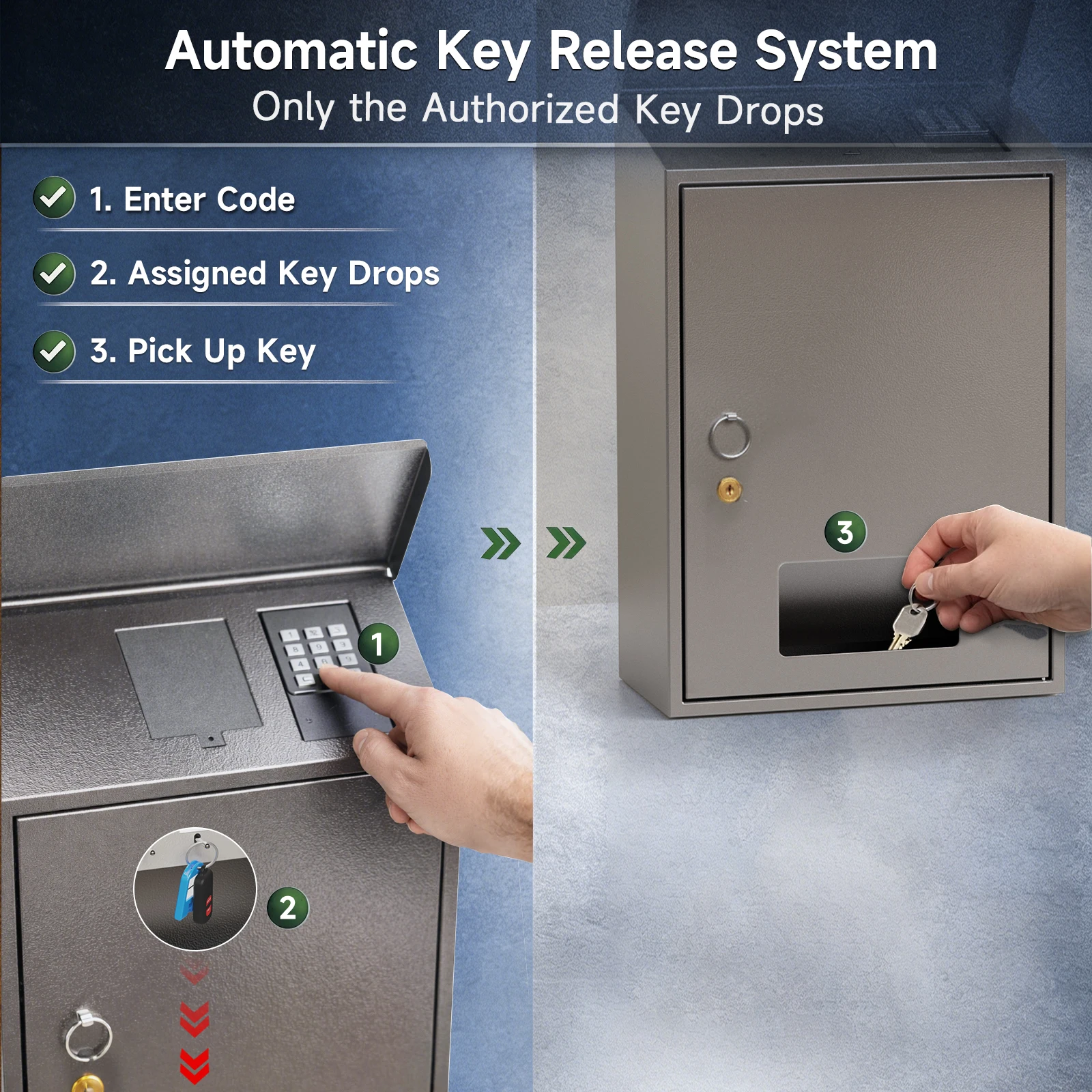 Automatic Key Drop Smart Key Lock Box, 10-Key Key Cabinet with Retrieval Bay, App Bluetooth & Passcodes Access