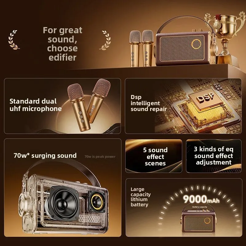 For Edifier X5 Mechanic Wireless Bluetooth Karaoke Speaker Home KTV Sound System with Microphones