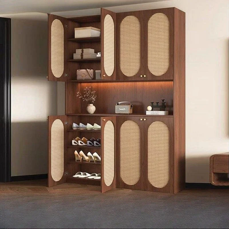 YY- household retro shoe change door integrated rattan partition against the wall entrance storage shoe cabinet
