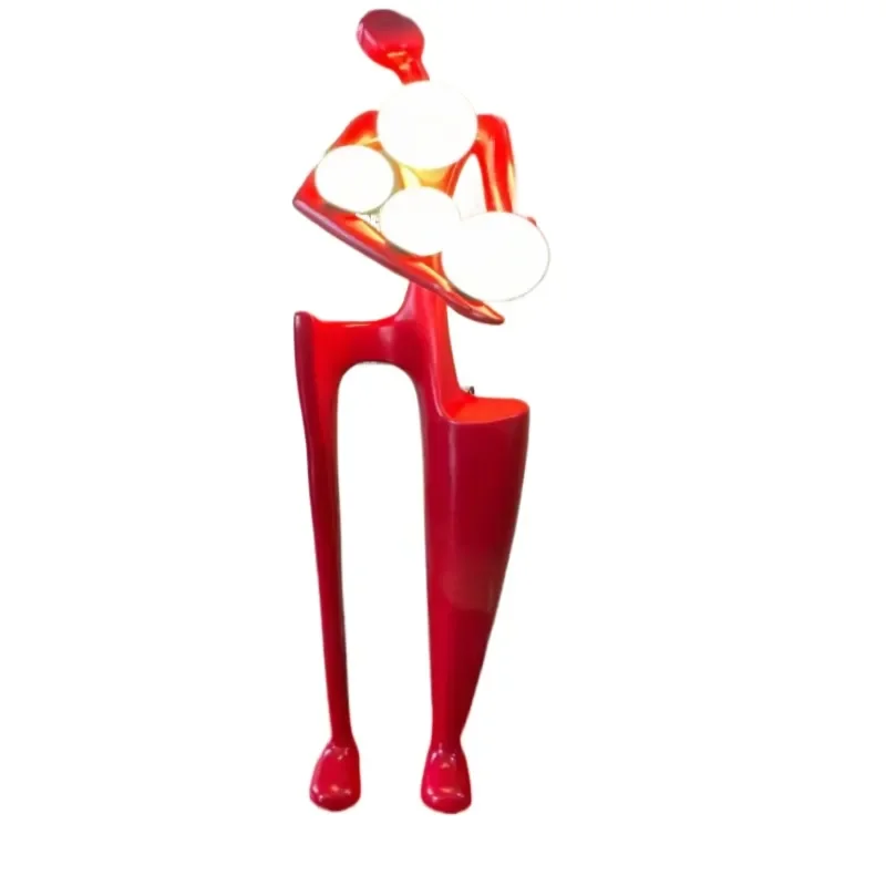 Red sculpture lighting floor lamp, mannequin decoration, art museum