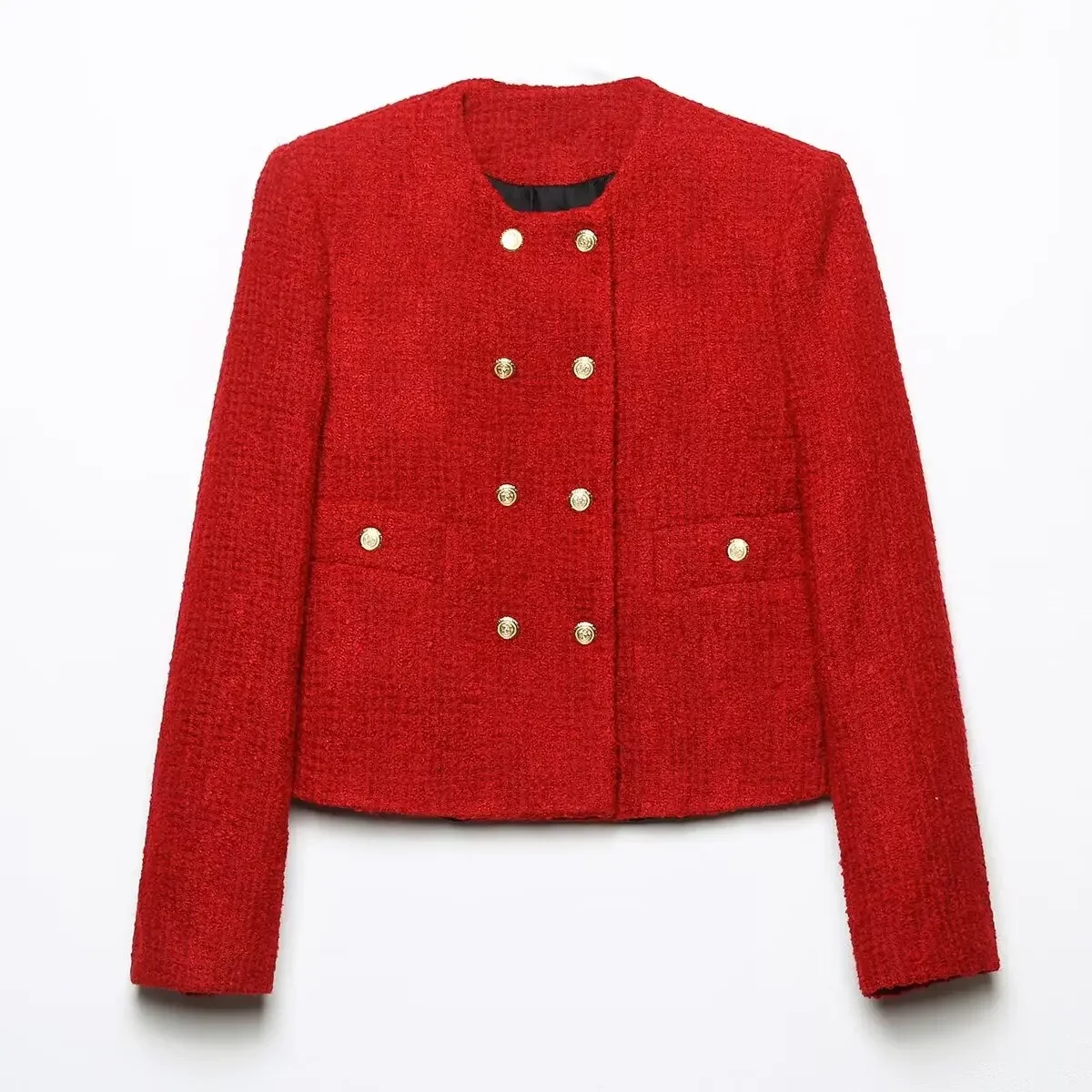 Withered French Casual Red Elegant Jacket Women Tops Fashion Office Women's Double Breasted Textured Suit Blazers