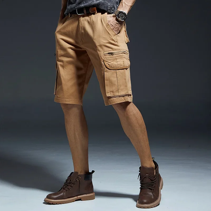 Men's Multi-pocket Large Size Cargo Shorts Summer Hiking Riding Sports Travel Loose Cotton Outdoor Beach Short Trousers