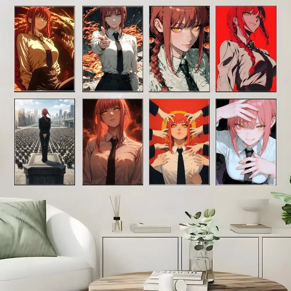 Anime M-Makima Chainsaw Man Poster  Self-adhesive Art Waterproof Paper Sticker Coffee House Bar Room Wall Decor