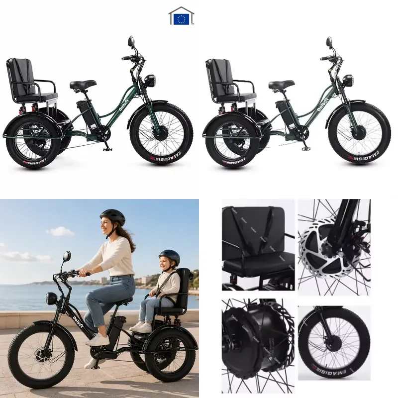 STROVAN EU Warehouse in Stock Fat Tire Electric Tricycle for Adults 3 Wheel Electric Bike Rear Passenger Seat Cargo Basket