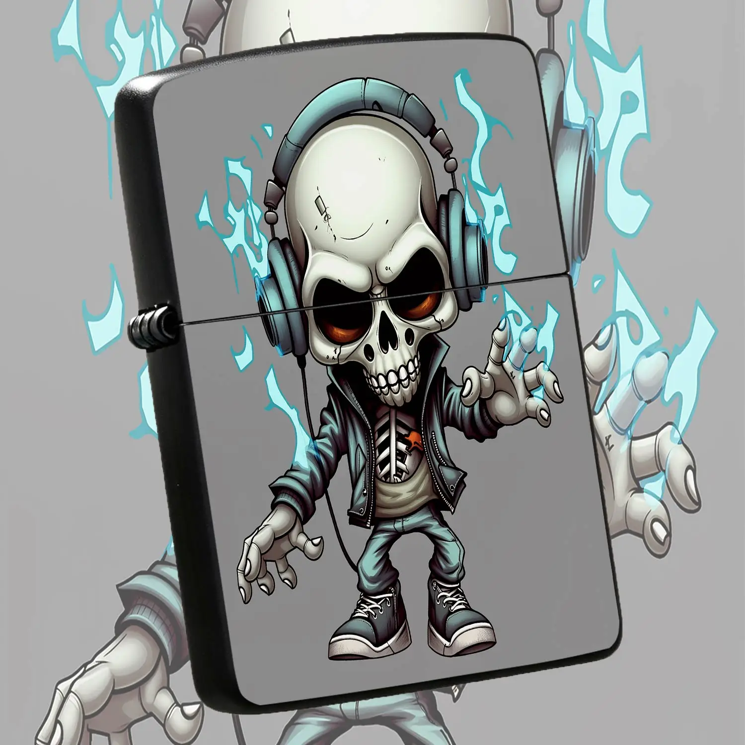 Creative Skull Dj Headphone Lighter Cool Chibi Skeleton With Blueflame Effect Fashion Casual Portable Versatile Accessory For Daily Use Festive Gift For Friendslovers Unique Stylish Decorative Practical Item For All Sce A Humorous And Inter