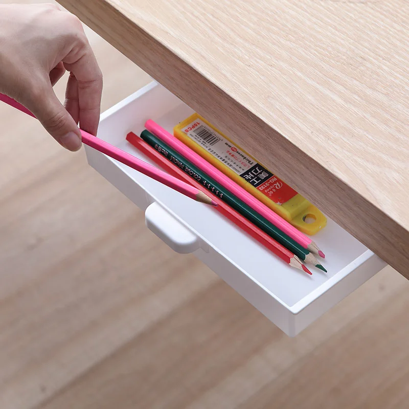 SelfAdhesive Storage Drawer Box Makeup Pencil Tray Desk Hidden Under Desk Stand Self-adhesive Under-drawer Storage Box