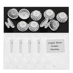 5Packs/50Pcs Dental Orthodontic Bondable White Clear Ceramic Lingual Buttons Bonding Round Base Mesh