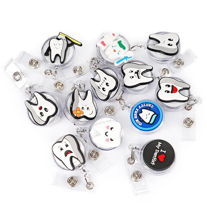 Cute Teeth Shape Retractable Nurse Doctor Badge Reel Clips Students ID Name Card Holder Creative Cartoon Dentist Clinic Gifts