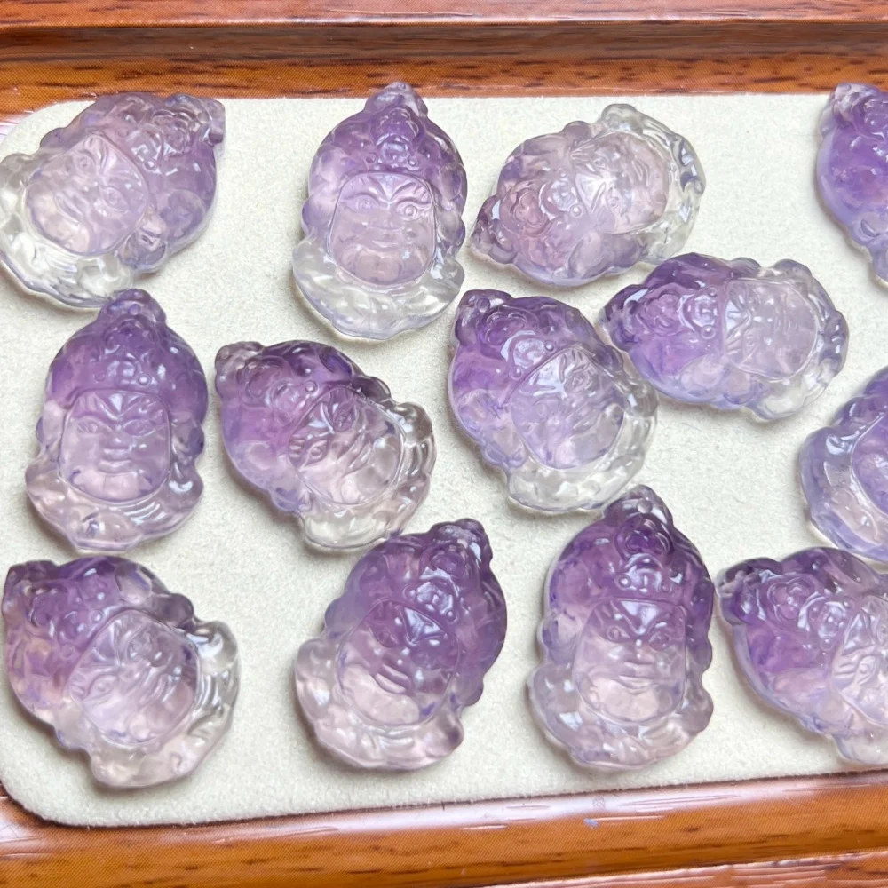 5PCS Natural Amethyst 25mm the god of wealth Carving Pendants Energy Gemstone Healing Jewelry DIY Crafts for Children's Toy Gif