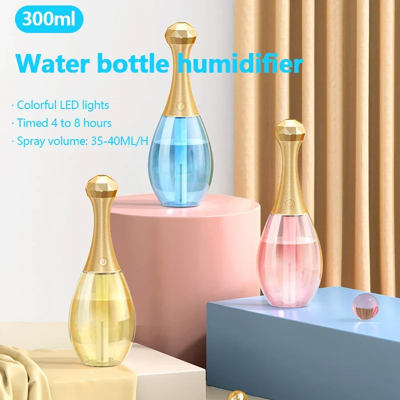 Botella de agua 300ML Humidificador de aire USB Difusor de aromaterapia de aceites esenciales - Luces de 7 colores - Ambientador de oficina en casa para automóvil