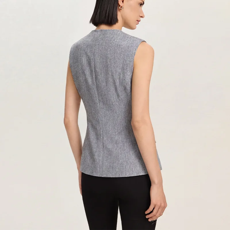 Pure Color Vest Women's Sleeveless Waist-Cinching Overhead Shirt Independent Station Style Commute Wind Short Length Inner Wear