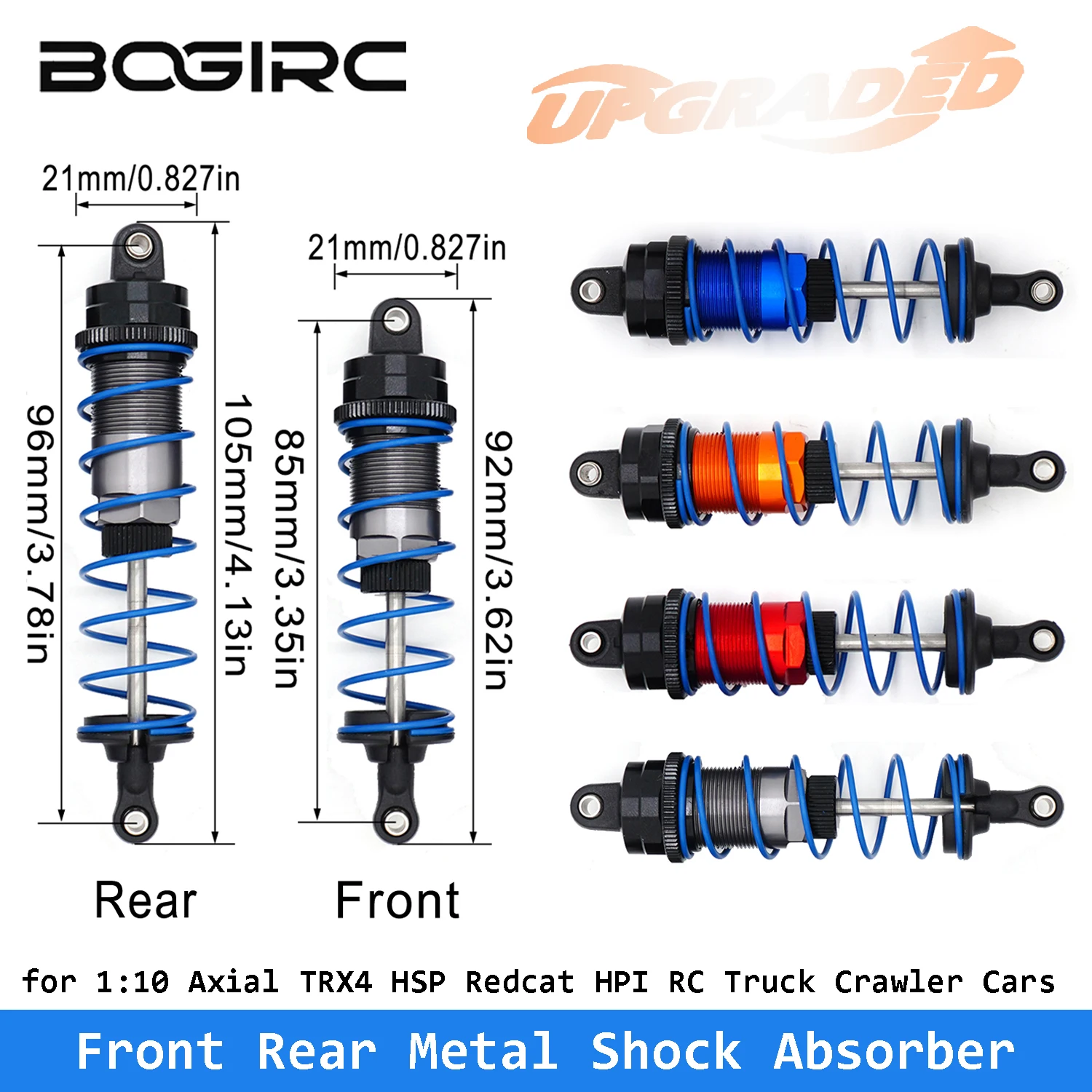 RC Off-Road Car Shock Absorbers High Elastic Spring 92mm / 105mm Damper for 1:10 Axial TRX4 HSP Redcat HPI RC Truck Crawler Part
