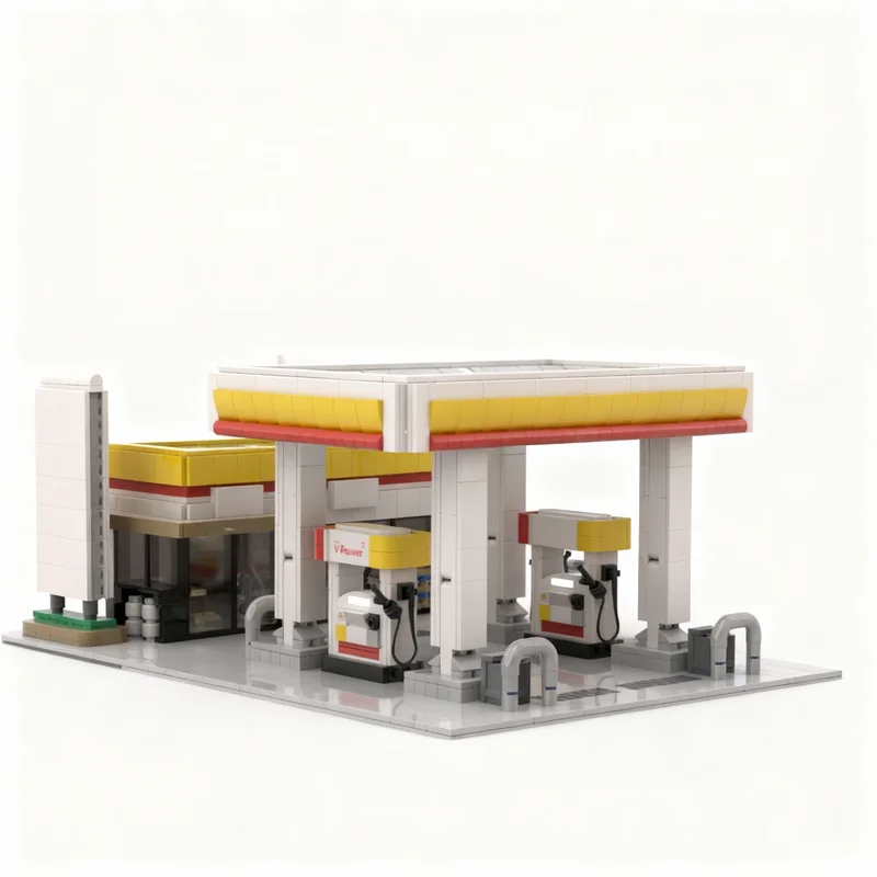 1702pcs MOC Shell Gas Station Modular Streetscape Model Toys Building Blocks Construction Christmas Gift Idea Kids Assemble