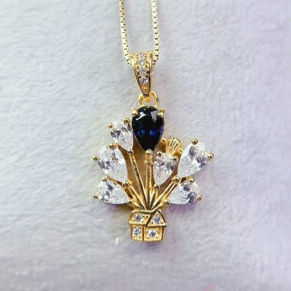 Natural Parti-colored Sapphire Pendant 4x6mm Genuine Sapphire Necklace Pendant with Certificate 925 Silver Gemstone Jewelry