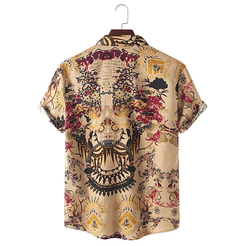 Original Men's Shirts and Blouses Formal Shirt Beach Man T-shirt Korean Popular Clothes Tiki Hawaiian Short Sleeve Clothing Mens