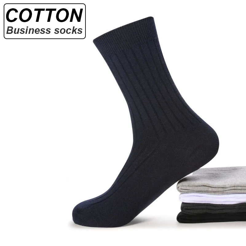 

High Quality 5Pairs/lot New Men's Socks Cotton Black White Business Man Socks Breathable Stripes Double Needle Male Long Socks