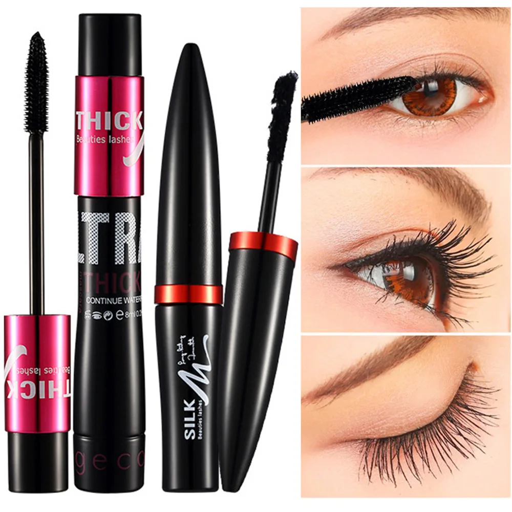 Black Waterproof Fiber Mascara Set Korean Cosmetics Lengthening Eyelash Extension 4D Effect Makeup for All Lashes