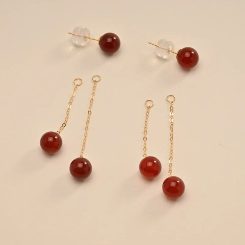 

Серьги из желтого золота 18 карат, натуральный красный агат, длинные серьги-капли au750, подарок на свадьбу для женщин E1011