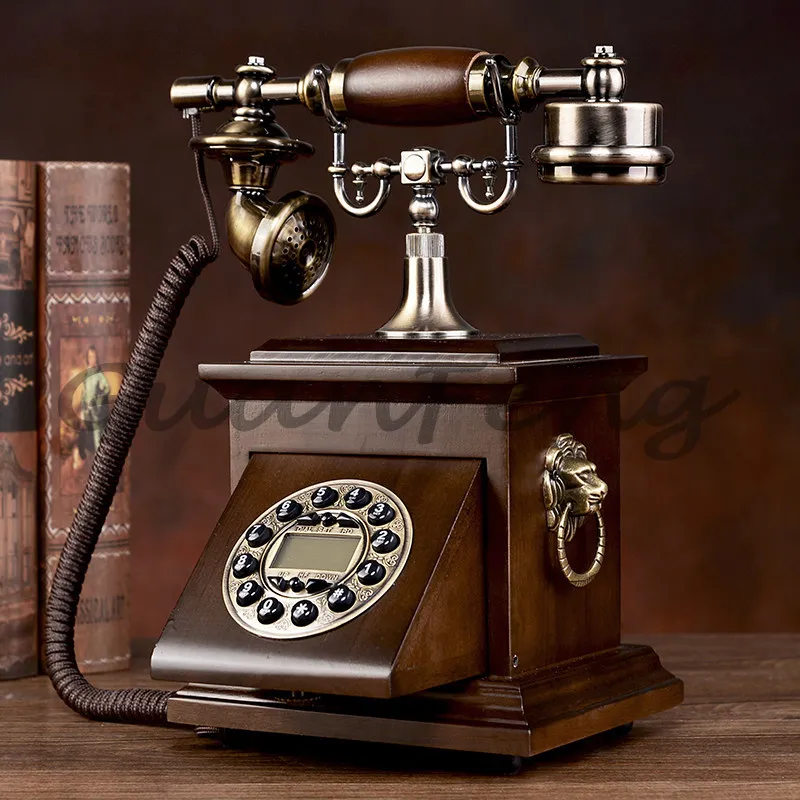 Retro Solid Wood Desk Phone with Antique Craftsmanship, Office Decor for Vintage Enthusiasts，Vintage Style Rotary Dial Telephone