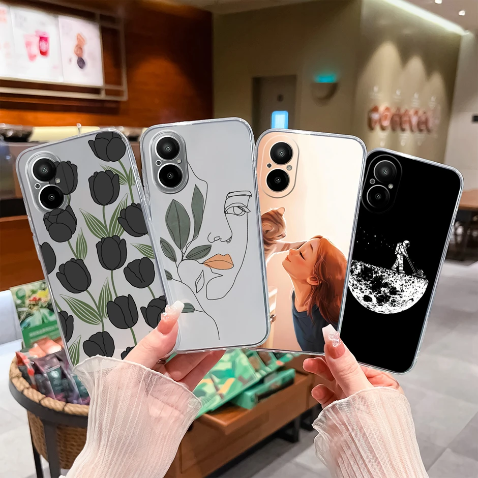 For Oppo Realme C67 4G Case Lovely Panda Angry Dinosaur Transparent Soft Bumper For Realme C67 6.72 Inches RMX3890 Models Fundas