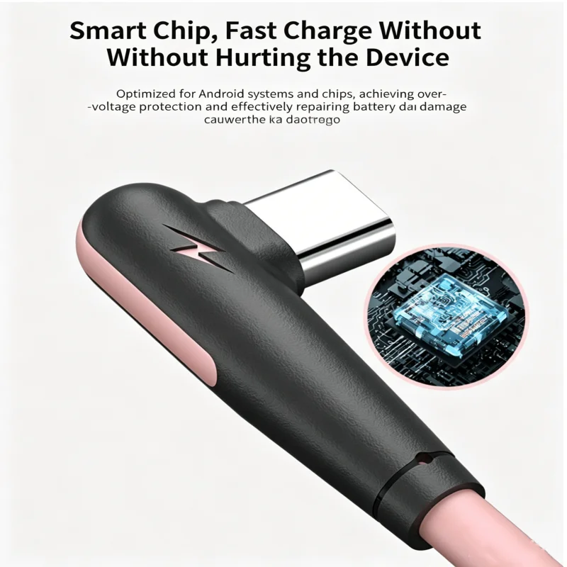 90 Degree Elbow USB A to Type C Silicone Charging Cable 0.25M 1M Soft Anti-break Data Cord For Mobile ，Micro USB 0.3m Cable - view 4