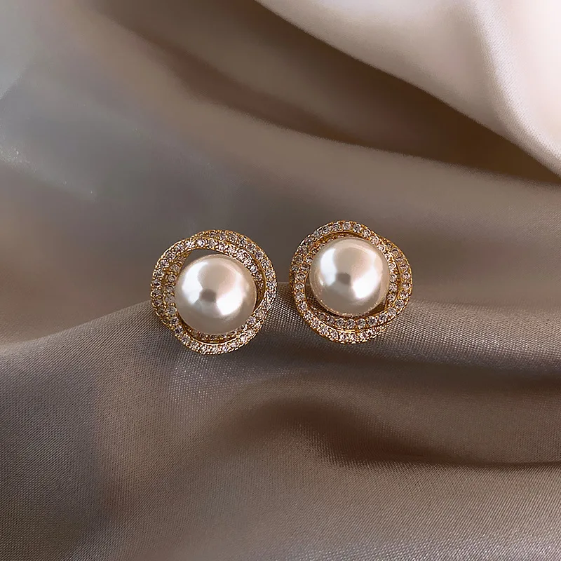 Trendy Round Pearl Stud Earrings For Women Korean Fashion Wedding Jewelry Cheap Accessories Wholesale Big Earrings