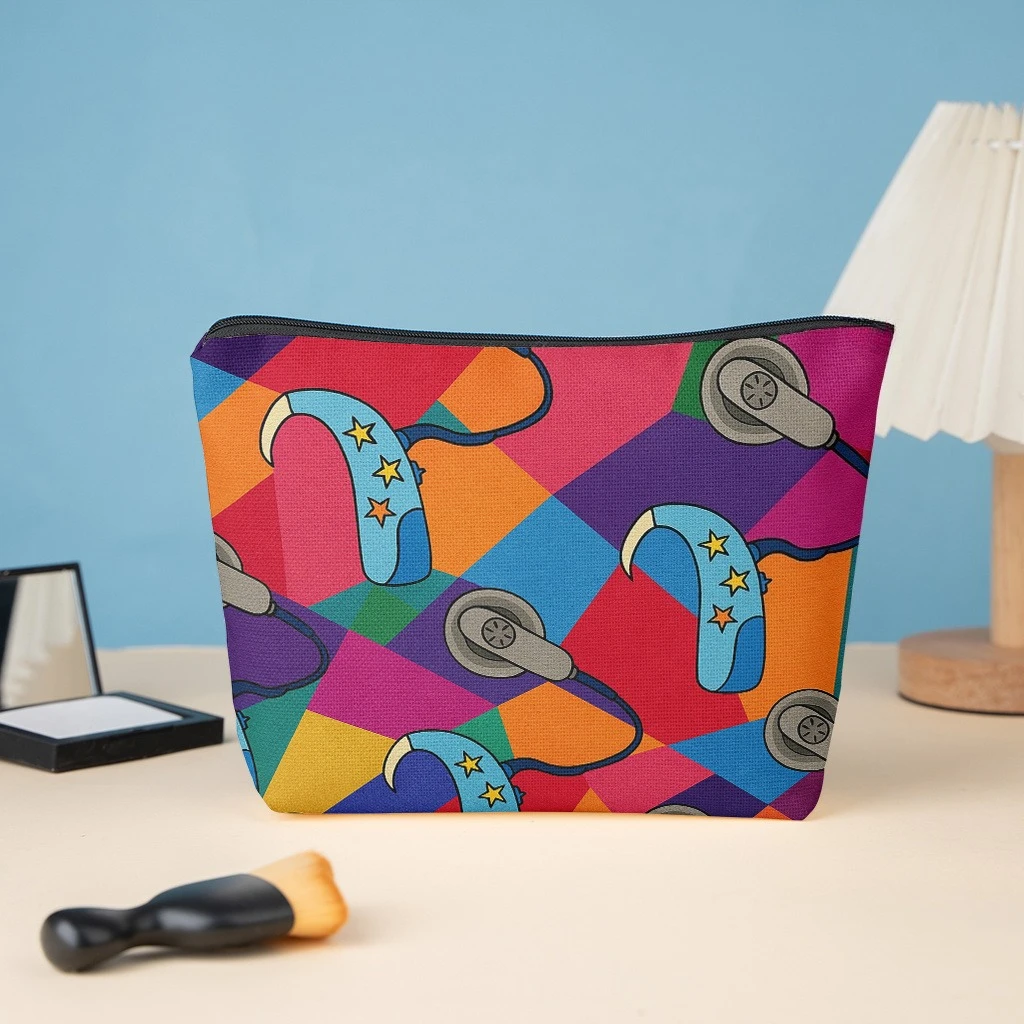 Cosmetic Bag 1pc, Hearing Aid Pattern Design, Stylish Zippered Wallets, Work Snack Bags, Skincare Product Organizers