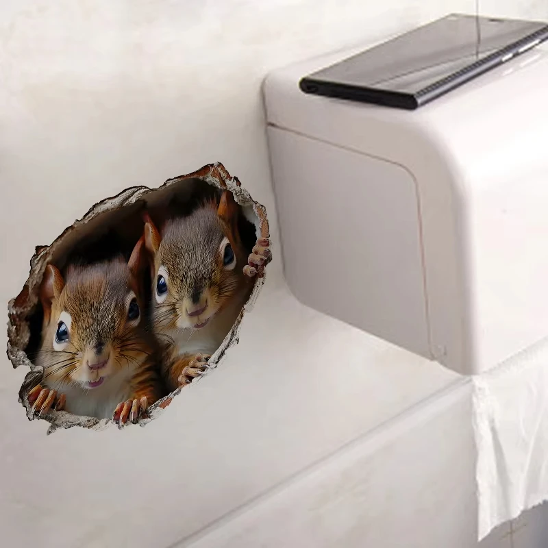 ملصقات السنجاب والماوس المضحكة، تنطبق على الحائط، والباب، والخزانة، والنافذة، وديكور السيارة، وشارات حيوانات من الفينيل، وجدار فني S774 #5