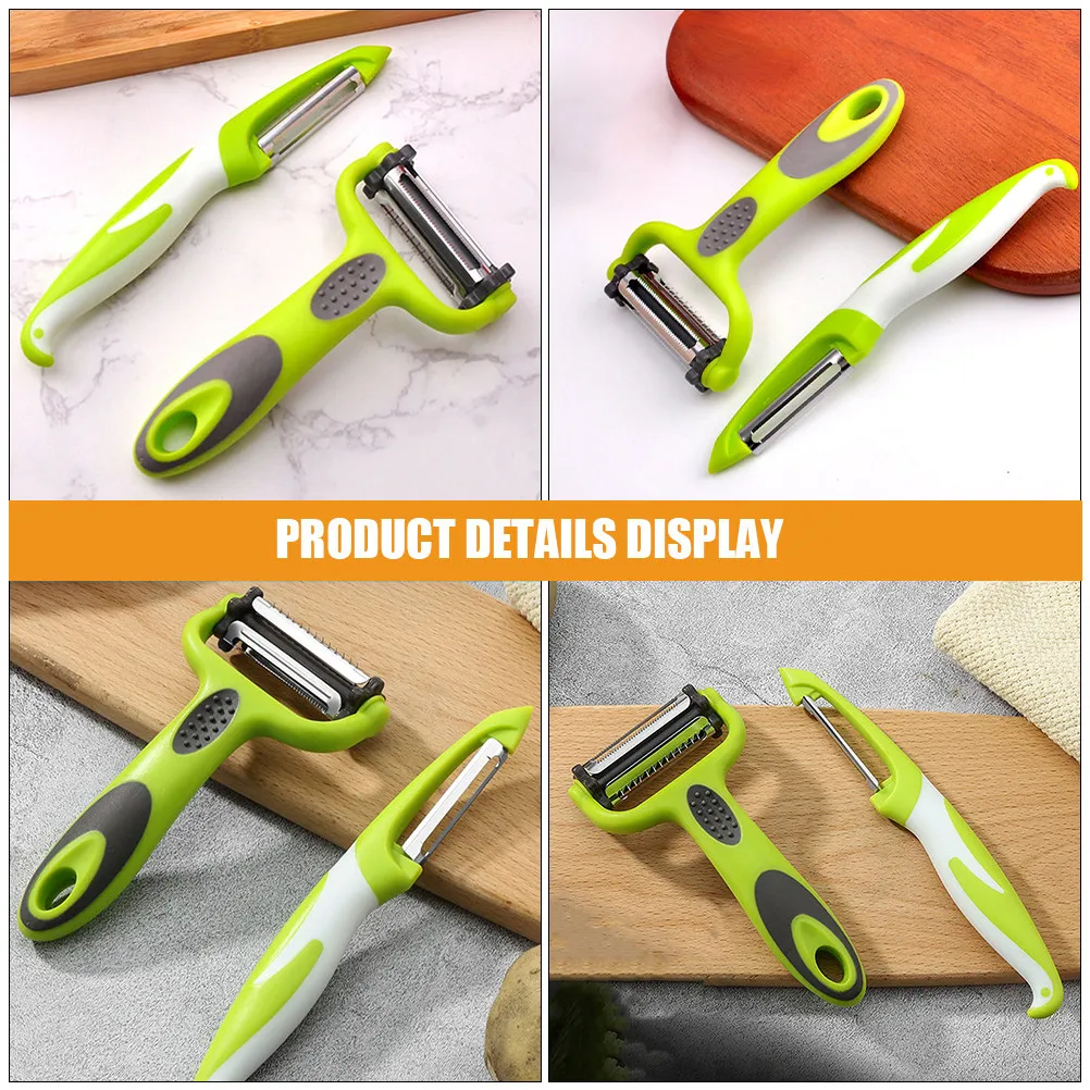 2Pcs Multifunctional Fruit Vegetable Peeler Set Stainless Steel Blade Ergonomic Rubber Handle Kitchen Gadget for Potato Carrot