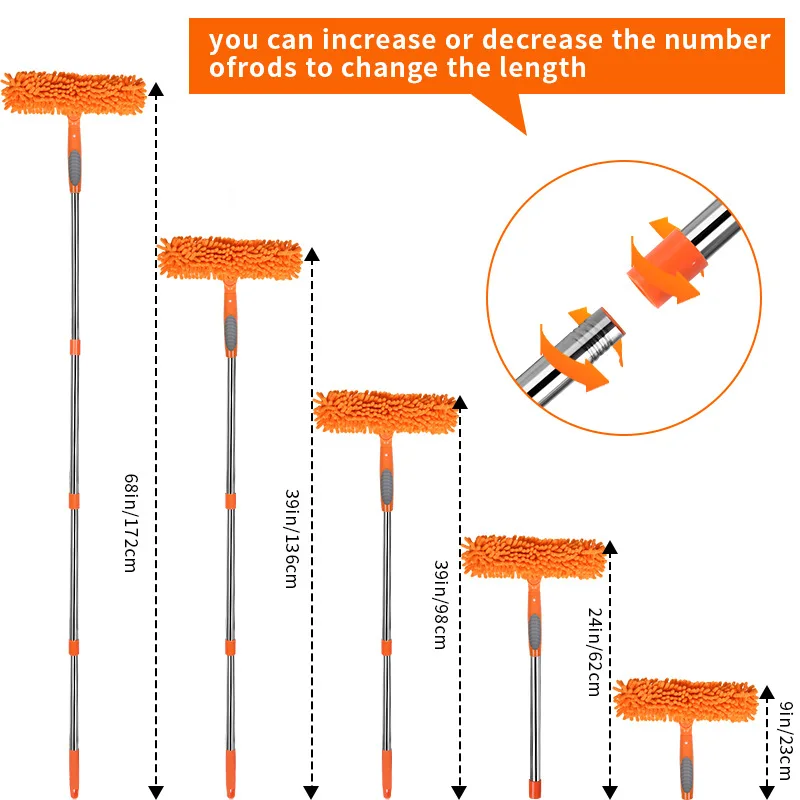 أداة تنظيف منزلية 2 في 1 من الفولاذ المقاوم للصدأ بمقبض طويل لتنظيف النوافذ الزجاجية