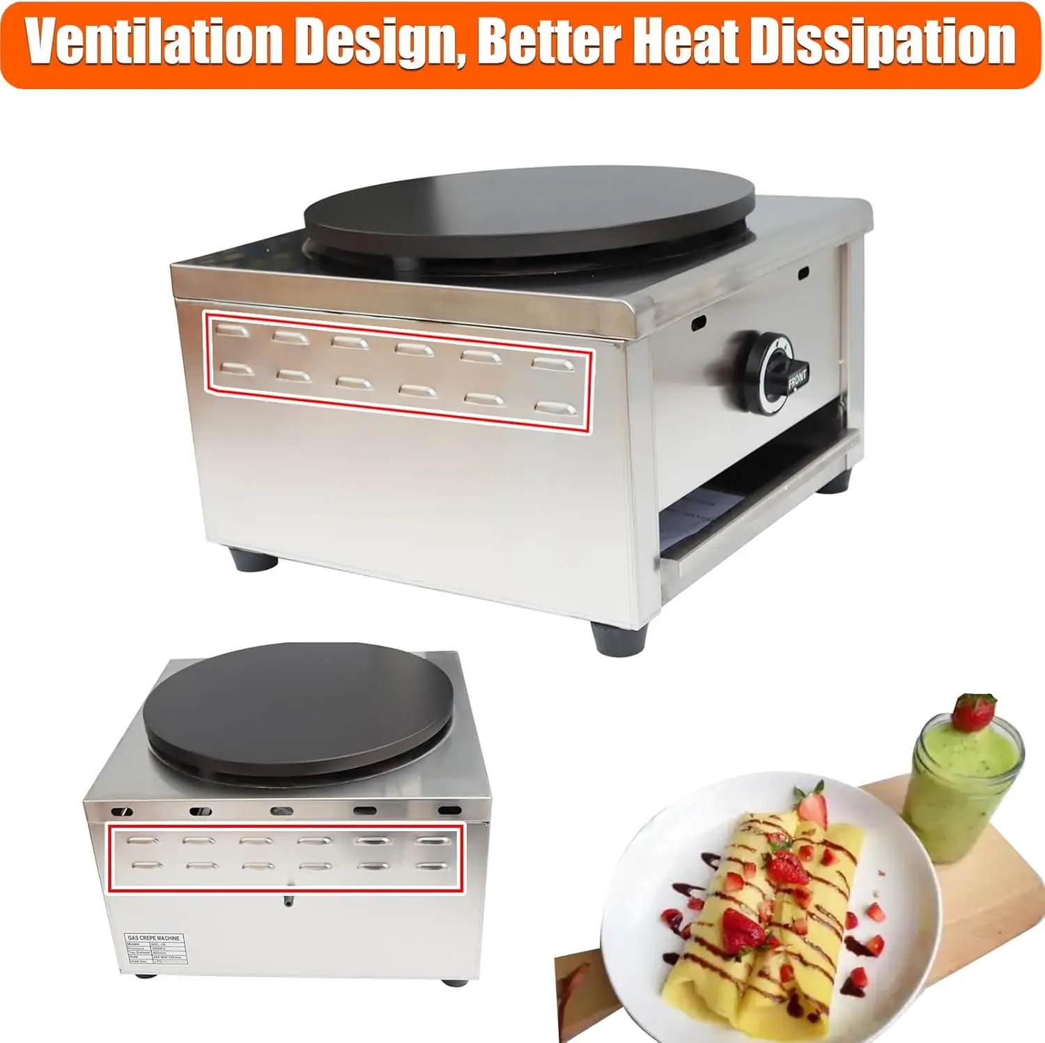 Commercial Gas Crepe Makers Machine LPG Gas Pancake Machine Griddle Maker Machine with Low Pressure Valve for Blintzes, Eggs