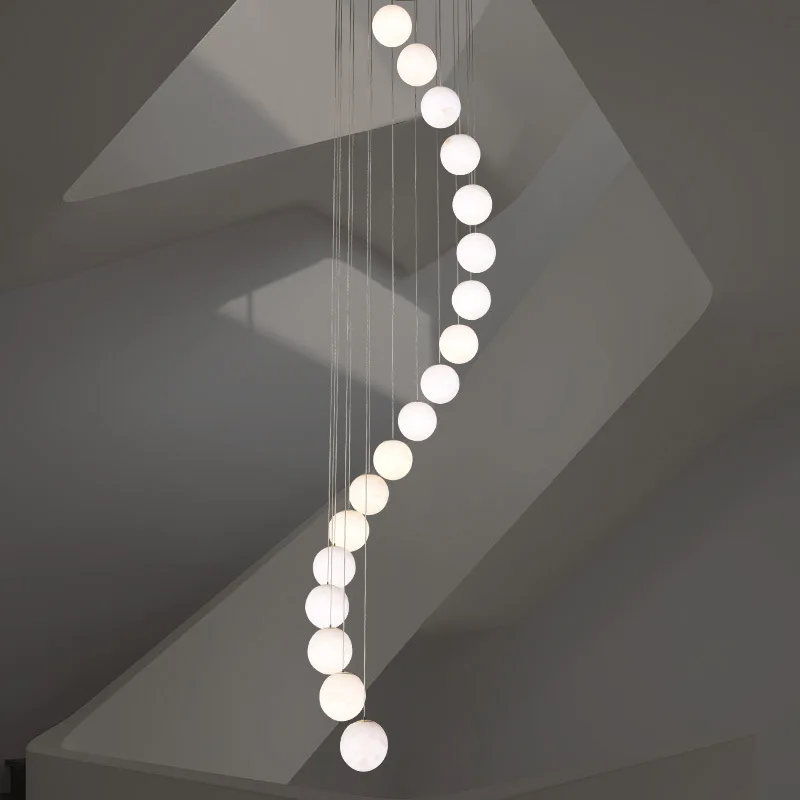 

Stair chandelier marble lamp duplex floor rotating long chandelier staircase living room lamp post-modern simplicity and light