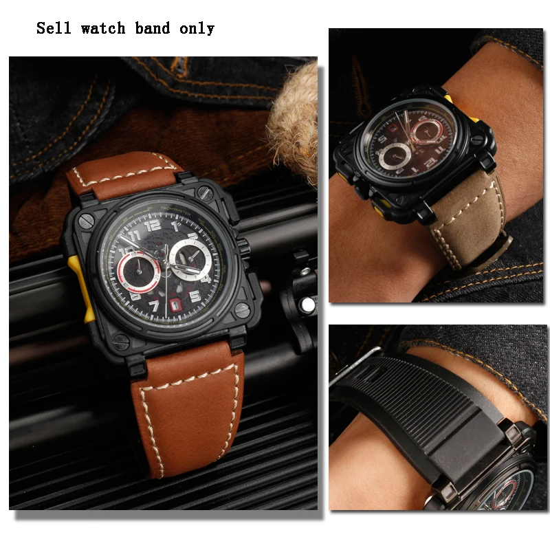 Men\'s Genuine Leather Watch Strap for BELL&ROSS BR01 BR03 Watchband BELL ROSS BR01BR03 Watch Band 24mm