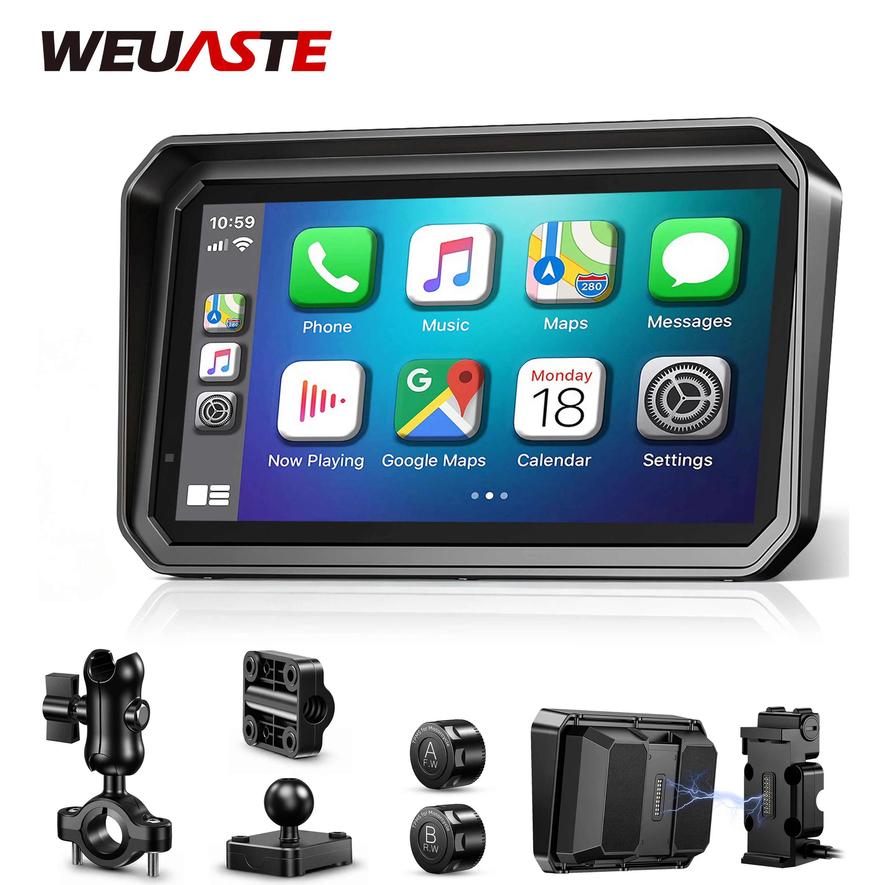 WEUASTE 6–7-inch Quick-Release Motorcycle GPS Navigator with Wireless CarPlay Android Auto Optional TPMS For All Motorcycles