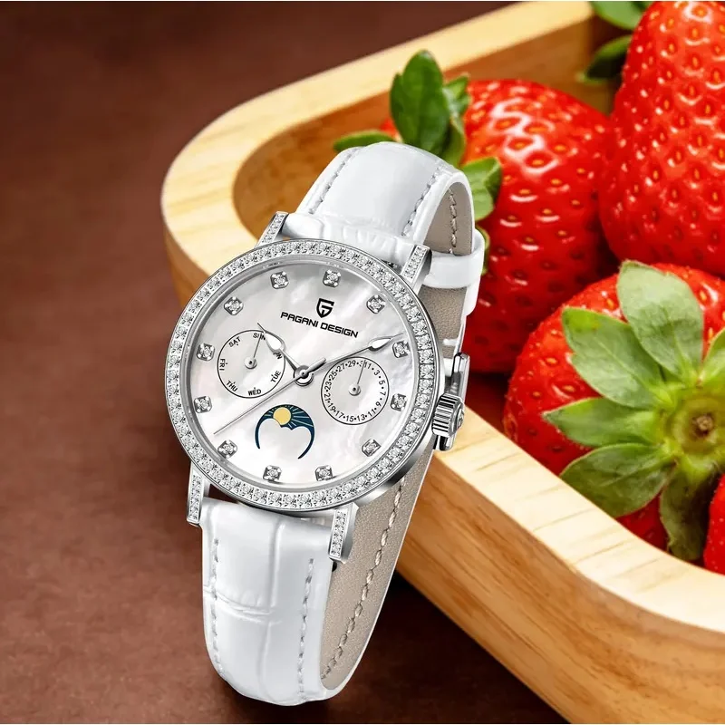 PAGANI DESIGN Women Quartz Watch Waterproof Small Second Sapphire Crystal Calendar Moon Phase Multifunction Wristwatch view 6