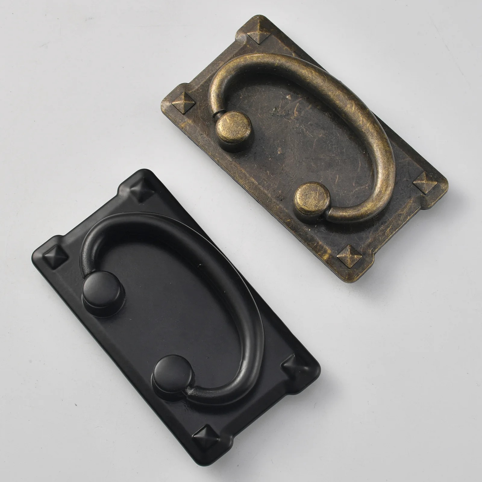 Jingmao new Chinese square strip antique furniture hardware drawer classical ring zinc alloy handle hole distance 64mm