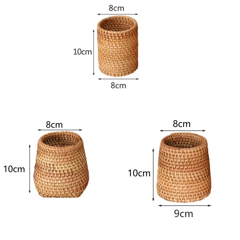 Imagem -03 - Handmade Woven Rattan Pen Holder Recipiente de Papelaria Caixa de Armazenamento Organizador Videira Escritório Escola Suprimentos de Mesa Estudantes Presentes