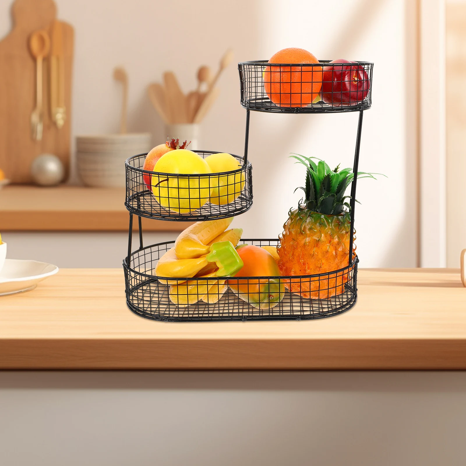 

Multifunctional Iron Snacks Basket Fruit Rack Kitchen Storage Organizer Tiered Design Spacesaving Vegetable Stand Wire