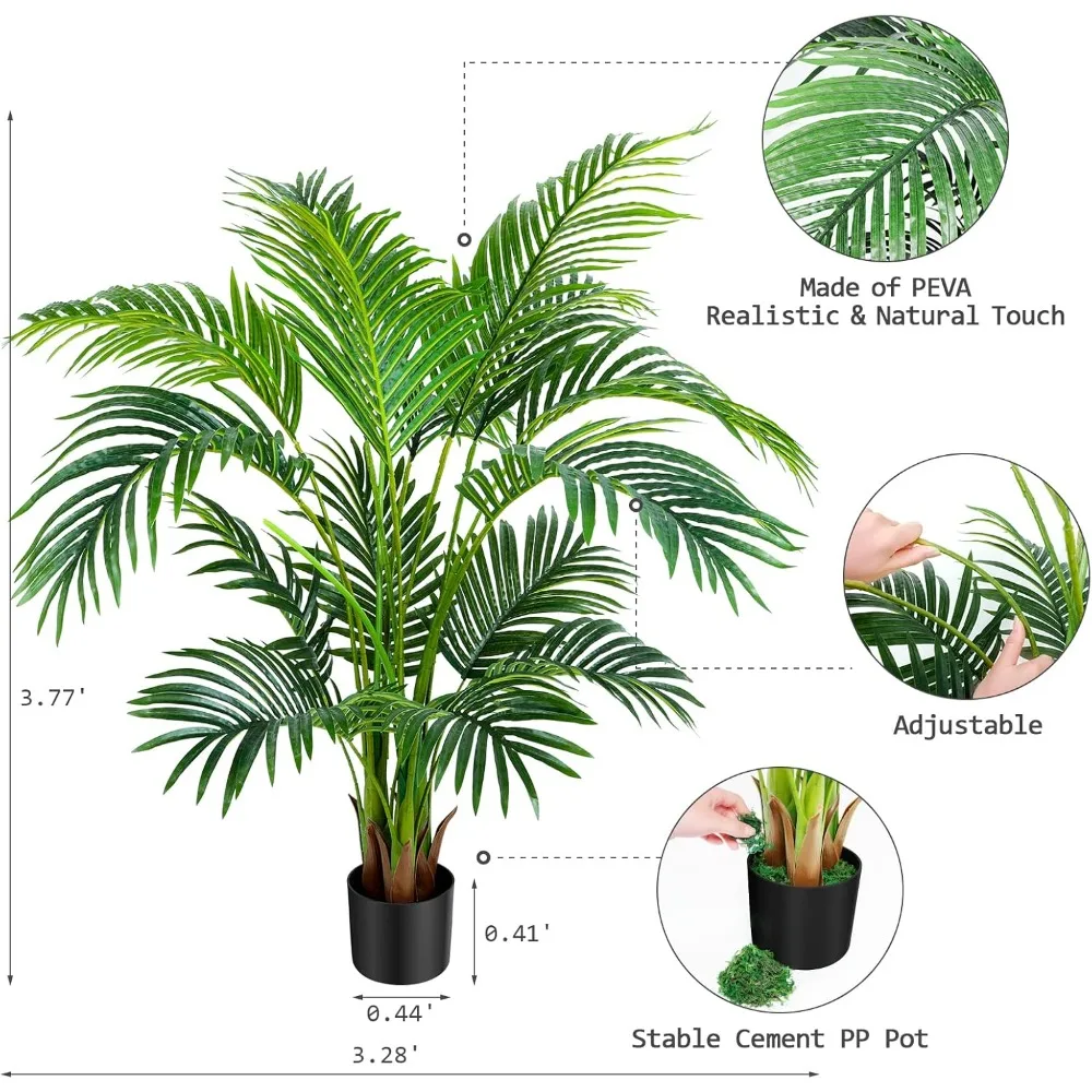 نبات نخيل أريكا الاصطناعي بطول 4 أقدام، عبوتان في وعاء، شجرة حرير النخيل المزيفة في الأماكن المغلقة والخارجية، ليتسينس، عمر 47 بوصة #5