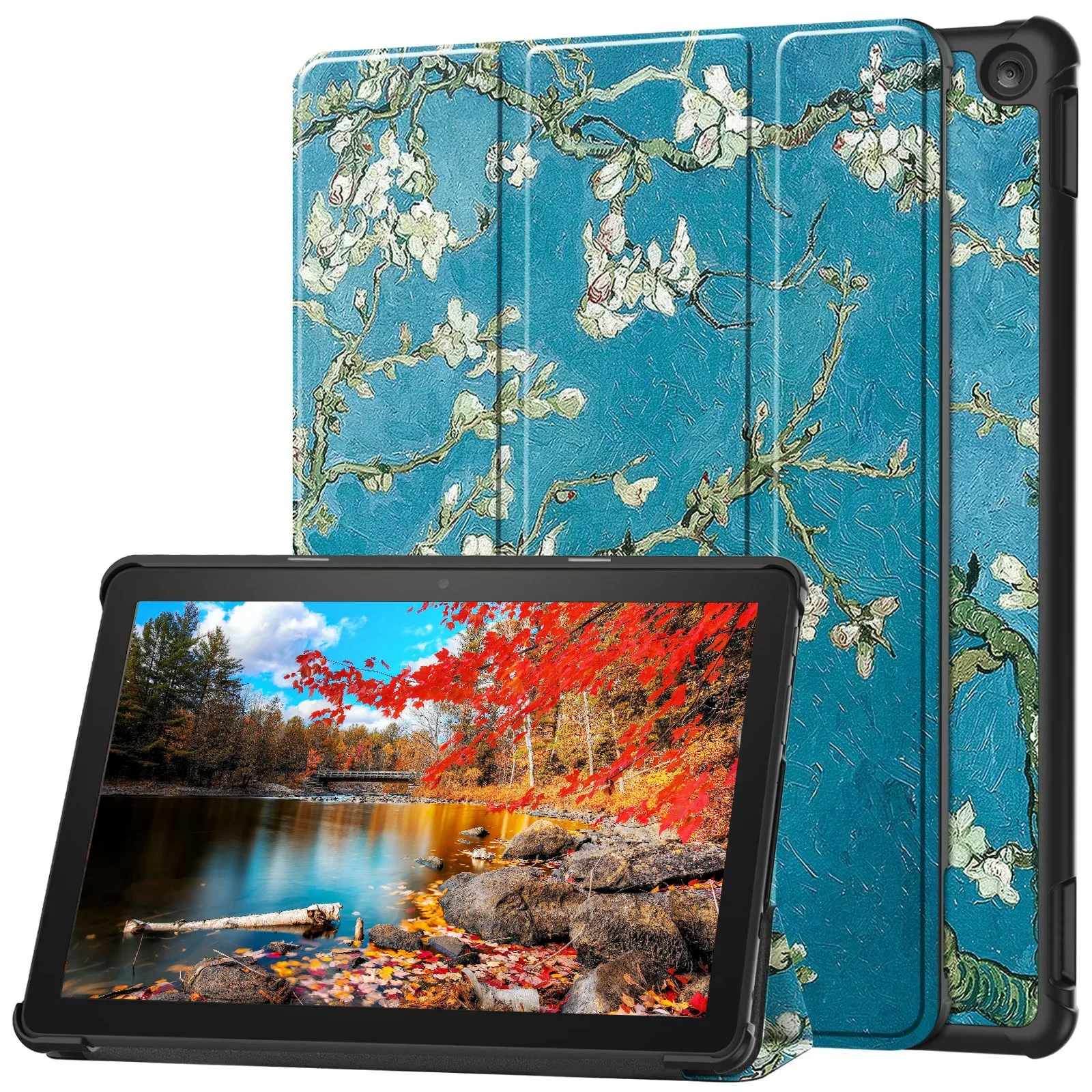 Odporny na wstrząsy, potrójnie składany pokrowiec na tablet Nowy skórzany pokrowiec na tablet Amazon Fire HD 10. (13 generacji, wydanie 2023)