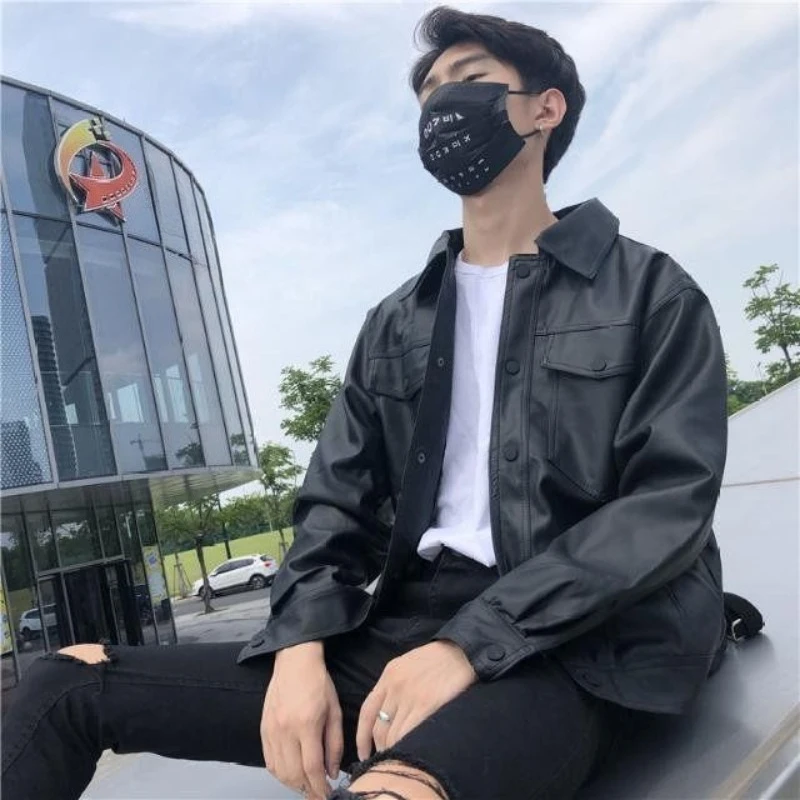 

Korean Streetwear PU Leather Jacket for Men Loose Style Spring Autumn Couple Fashion Outerwear​