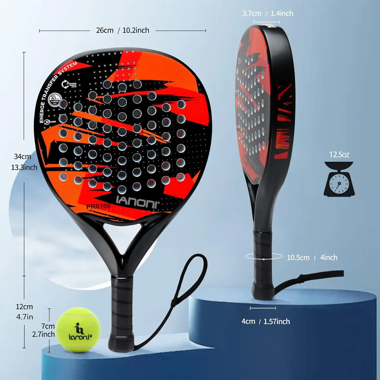 Padel Racket Carbon Fiber Surface with EVA Memory Flex Foam Core Padel Tennis Racquets Paddle Tennis Racket