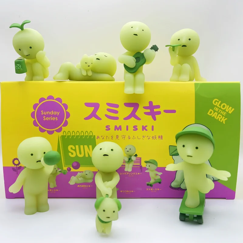Caja ciega de la serie Smiski Sunday, figura de Anime que brilla en la oscuridad, modelo de muñeca, adorno de escritorio, colección de decoración, juguetes, regalo de cumpleaños