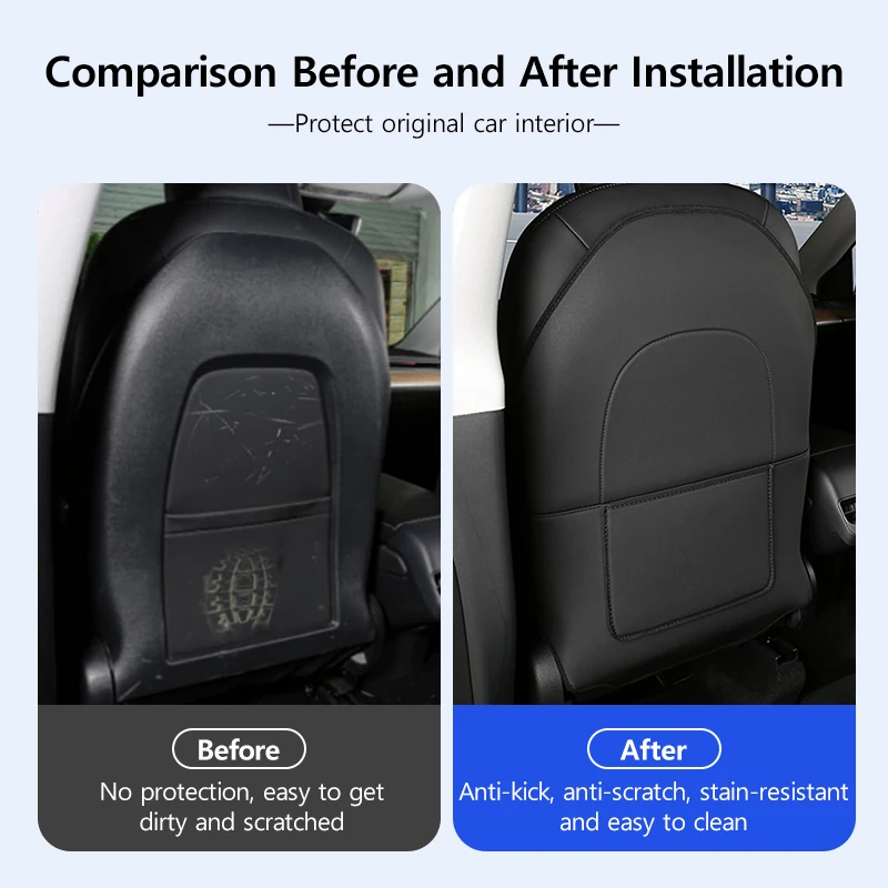 2PCS 2024 For Tesla Model Y 3 Leather Seat Back Kick Protector Backseat Mats 2021-2023 Scratchproof Dirt-resistant Protection