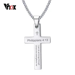 Vnox Philippians 4:13 Simple Cross Pendant for Men Necklace Stainless Steel Casual Religious Faith Jewelry Male Bijoux 24